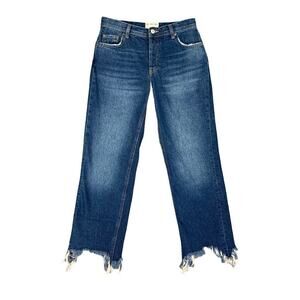 We The Free People Jeans Womens 25 Denim Maggie Straight Cropped Fray Button Fly